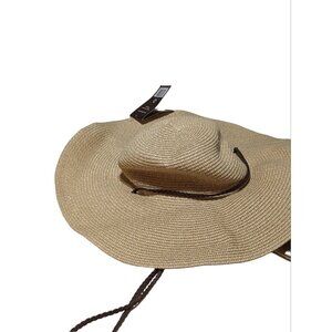 Free Authority Natural Woven Beach Sun Garden Hat Adjustable Chin Strap SPF 50+